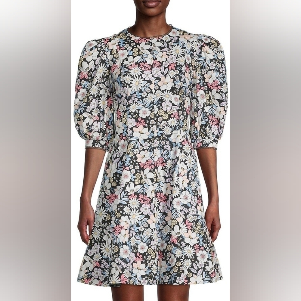 Rachel Parcell Floral Cotton Puff Sleeves Mini Dress Size LG - Picture 3 of 15
